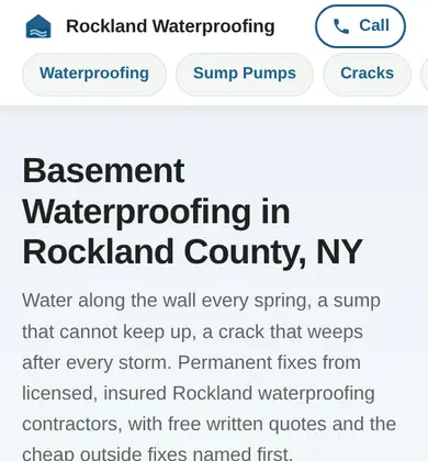 Phone view of Rockland Waterproofing